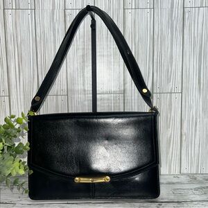 Christian Dior Vintage Black Leather Shoulder Bag Gold Hardware